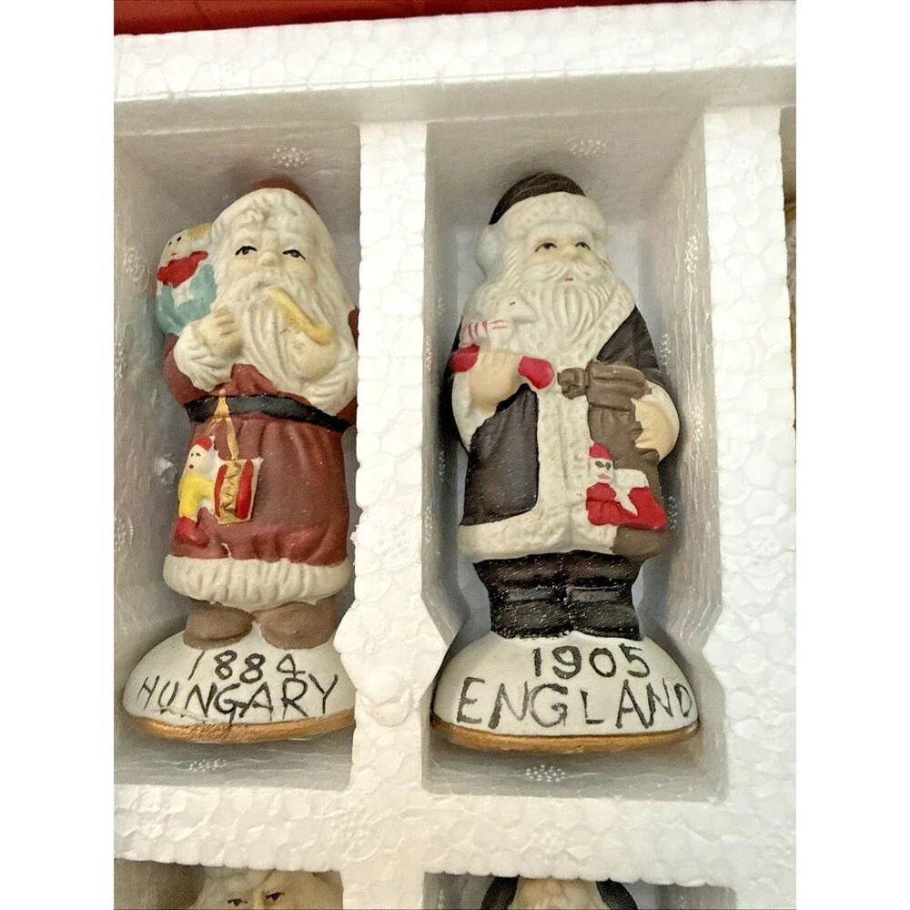 Vintage Set Of Santas From Around the World Porcelain  Handpainted 12 Set w/ Box